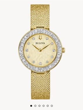 Bulova Gold-Tone Mesh Bracelet Watch with Crystal Bezel